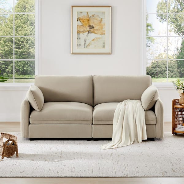 Derek 78 in. 2-Piece Fabric Modern Sofa Modular Sofa in Oat with Arms for Living Room