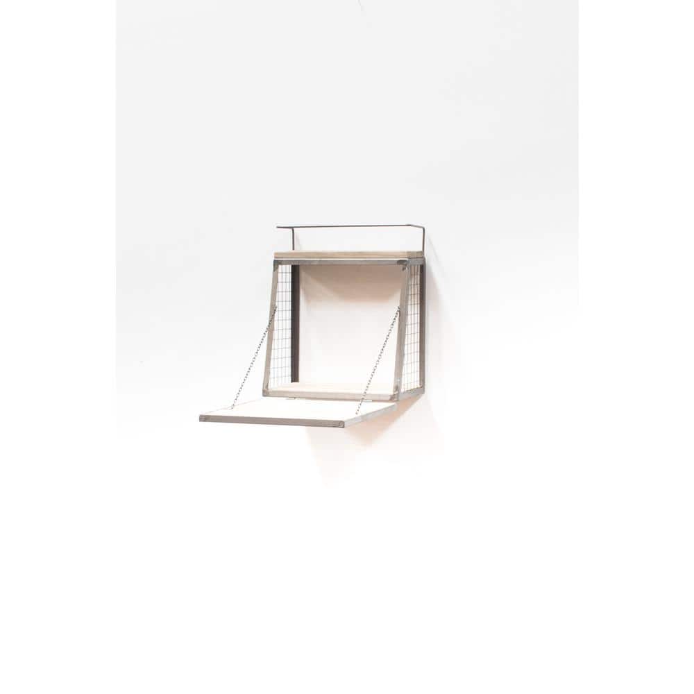 6-Bottle Grey Wood and Metal Wall Bar with Fold Down Shelf