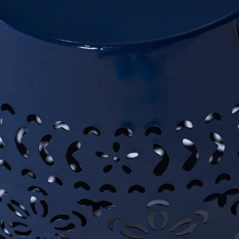 Lilac Dark Blue Polished Metal 18" Oval End Table