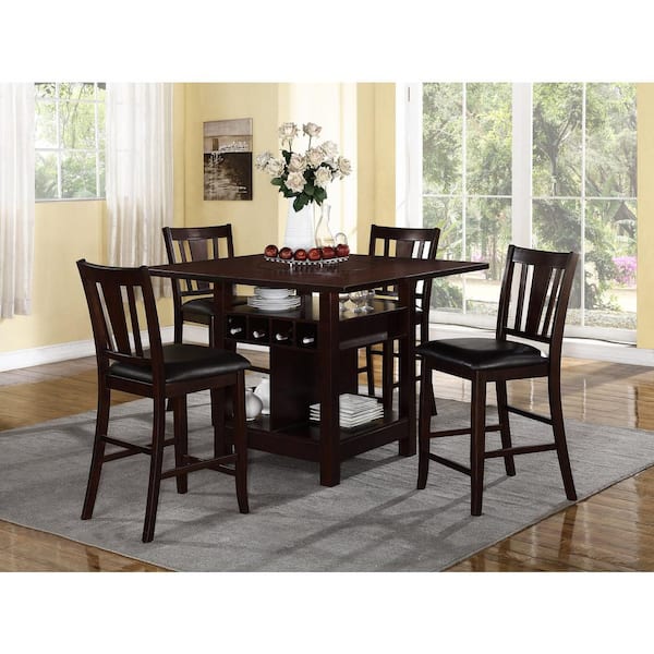 Walnut Wood and Brown Faux Leather High Chair (Set of 2)