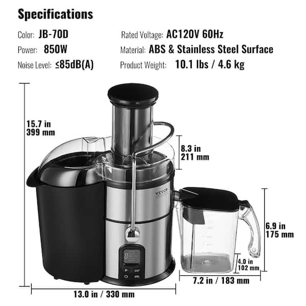 VEVOR Juicer Machine, 850W Motor Centrifugal Juice Extractor, Easy Clean Centrifugal  Juicers, Big Mouth Large 3 in. Feed Chute ZZJBD800W4IN1SD4DV1 - The Home  Depot