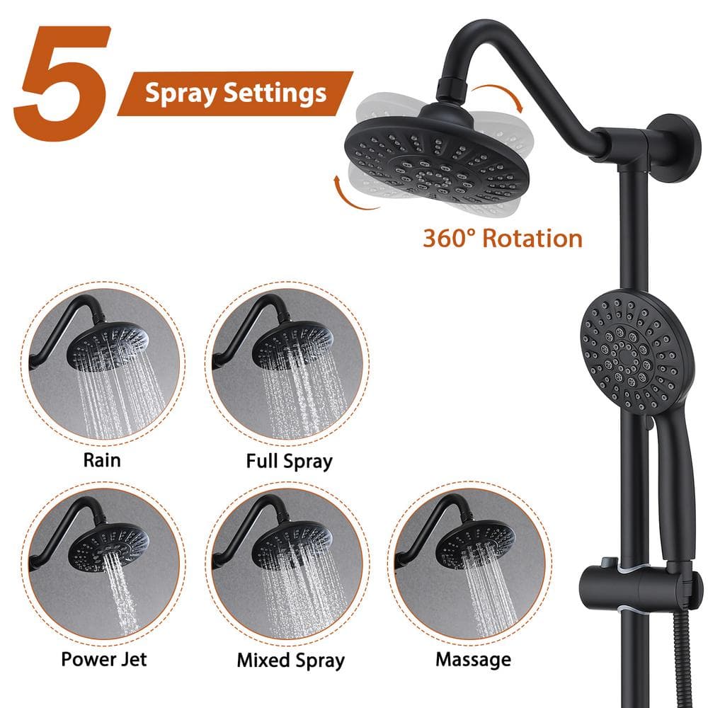 Large Matte Black Round Rain Shower Head with Handheld