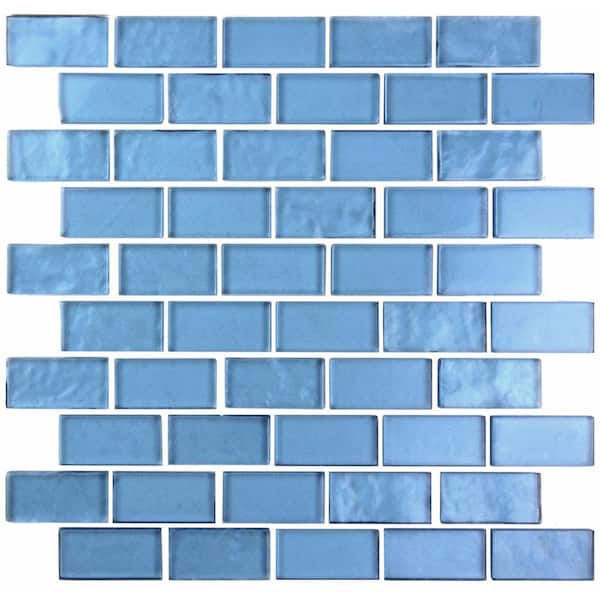 ABOLOS Landscape Translucent Blue Brick Mosaic 1 in. x 2 in. Multi Finish Glass Decorative Pool Tile (9.24 sq. ft./Case)