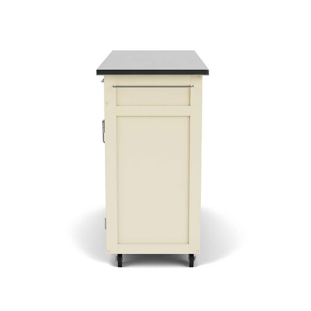 Off-White Stainless Steel Top Kitchen Cart with Storage