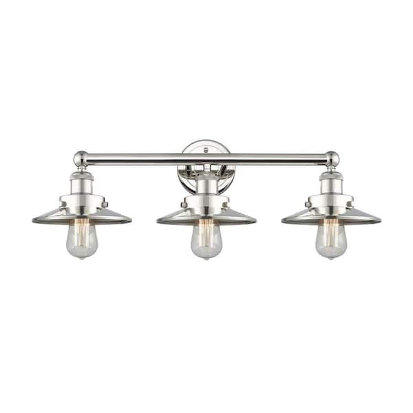 Edison 26 in. 3-Light Polished Nickel Vanity Light with Metal Shade