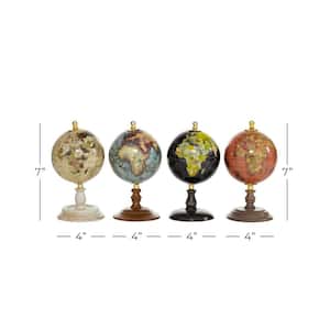 7 in. Multi Colored Metal Small Decorative Globe (Set of 4)