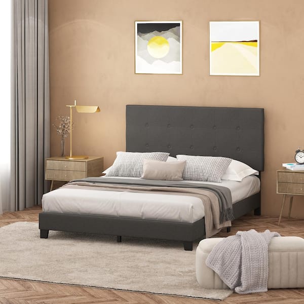 Furinno Lava Stone Queen Button Tufted Bed Frame