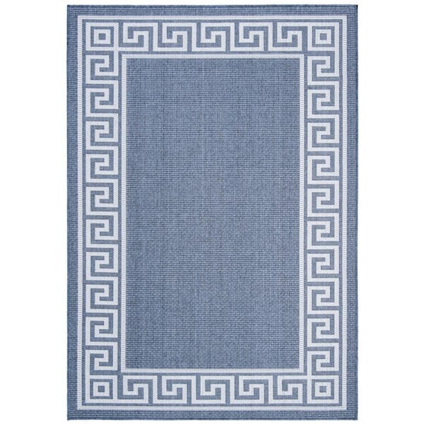 SAFAVIEH Martha Stewart Gray/Cream 7 ft. x 9 ft. Solid Fret Border Indoor/Outdoor Patio  Area Rug