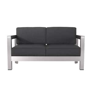 Silver Aluminium Outdoor Loveseat with Black Cushions