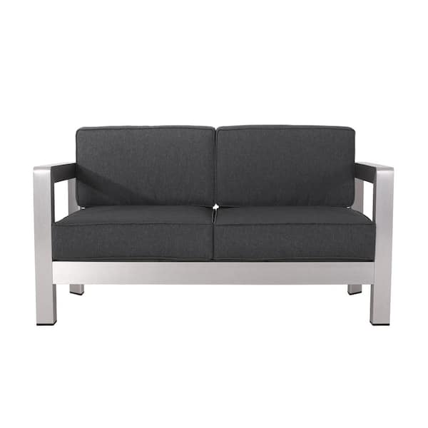 Unbranded Silver Aluminium Outdoor Loveseat with Black Cushions