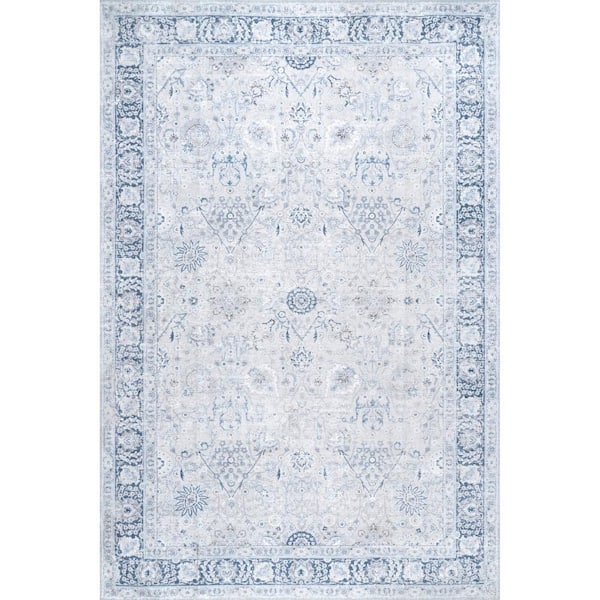RUGS USA Bayberry Vintage Machine Washable Light Blue Doormat 3 ft. x 5 ft. Accent Rug