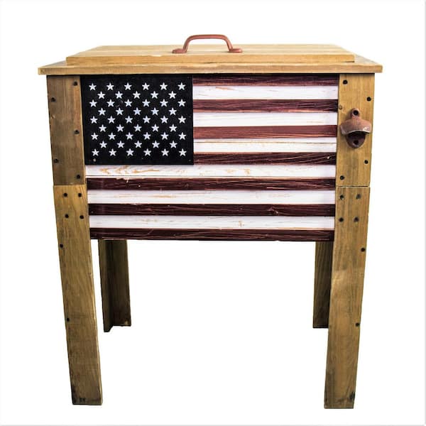 BACKYARD EXPRESSIONS PATIO · HOME · GARDEN 57 Qt. Wooden American Flag Patio Cooler