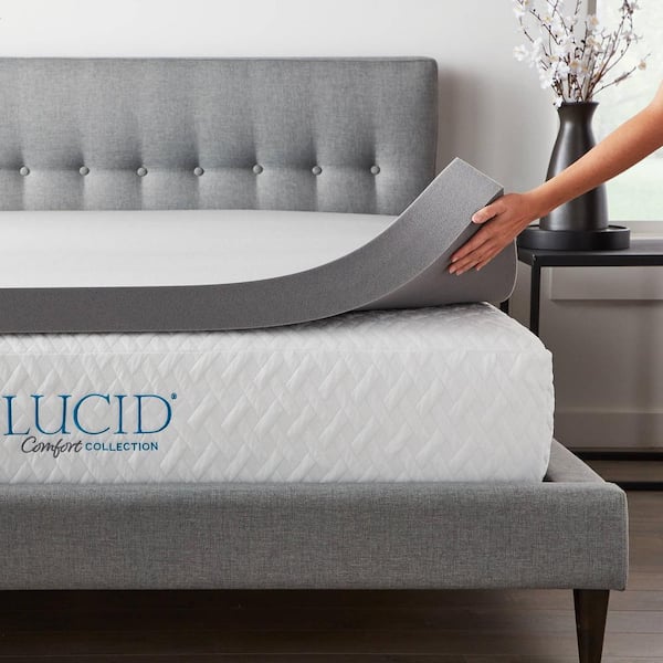 Lucid Comfort Collection 4 Inch Bamboo Charcoal And Aloe Infused Memory Foam Topper Queen Hdlu40qq30bt The Home Depot