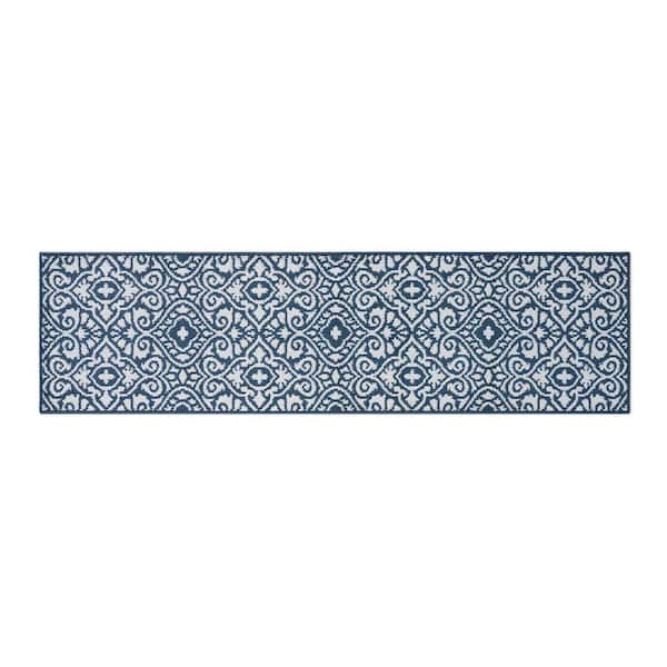 Feya 2-Tone Dusty Navy/Ivory 2 ft. x 6 ft. Tufted Persian Polypropylene Runner Rug