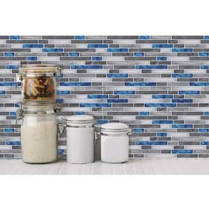 Staggered Blue and Gray 12 in. x 12 in. Peel and Stick Decorative Tile Self-adhesive Wall Tile Backsplash (10-Tiles)
