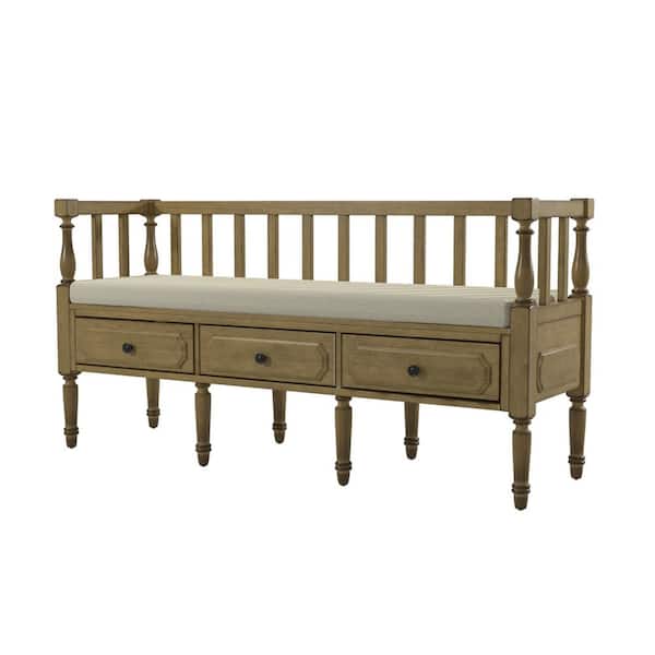 Furniture of America Cherryvale Natural Tone Bench with Multi Storage (30 in. H x 60 in. W x 19 in. D)