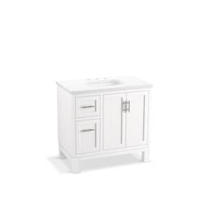 Quo 36 in. W x 21 in. D x 36 in. H Single Sink Freestanding Bath Vanity in Mohair Grey with Pure White Quartz Top