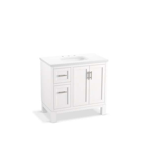 KOHLER Quo 37in. Single Sink Freestanding White Bath Vanity with White Quartz Top Assembled