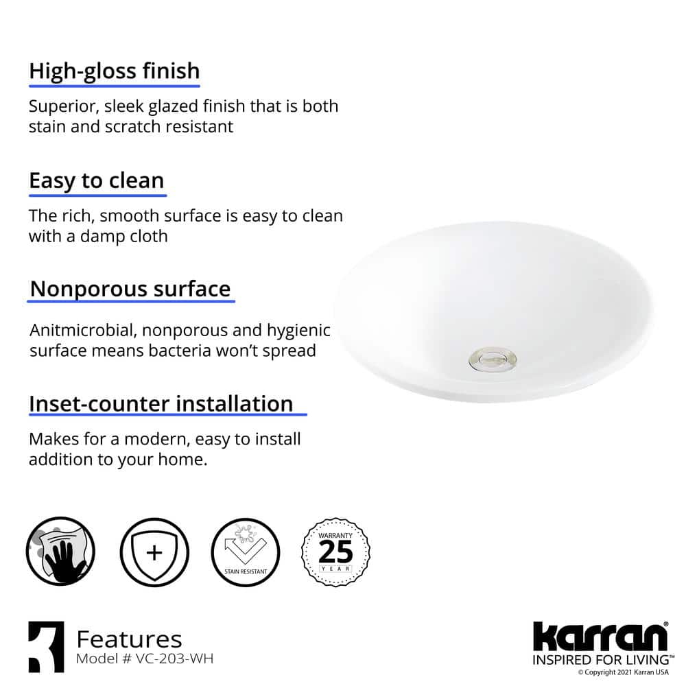 Valera White 18" Round Ceramic Bathroom Sink