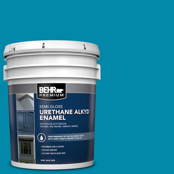 BEHR PREMIUM 5 gal. #P490-6 Hacienda Blue Urethane Alkyd Semi-Gloss Enamel Interior/Exterior Paint