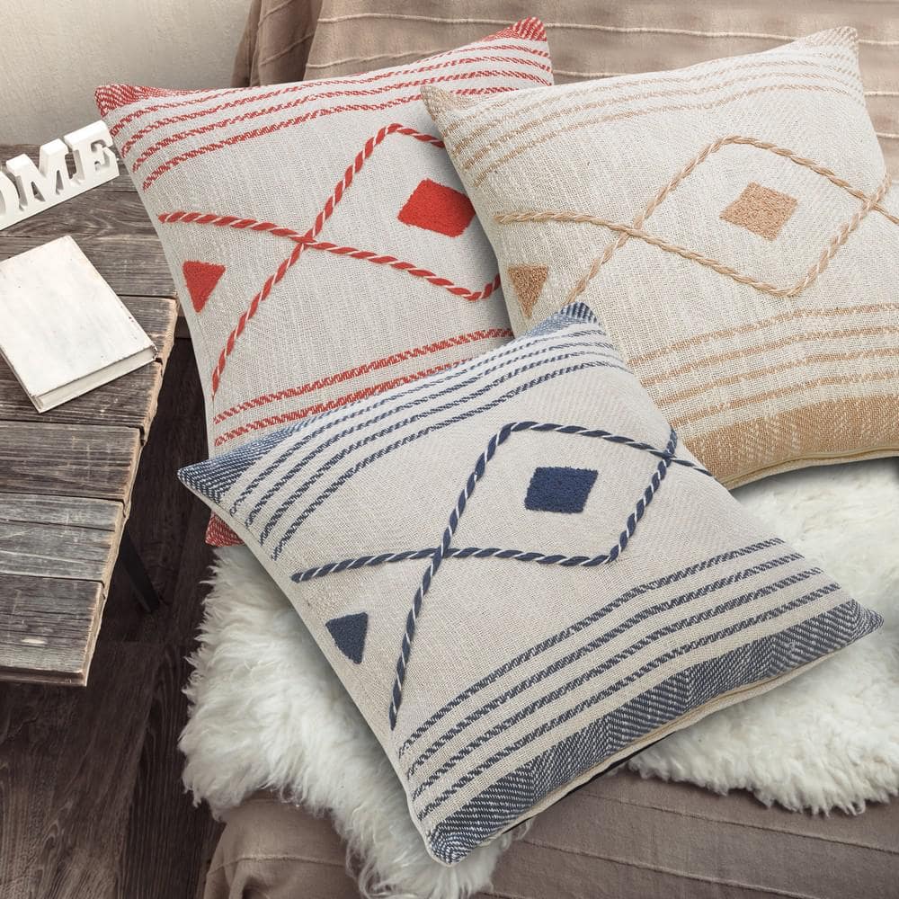 Coastal Peach and White Geometric Diamond Throw Pillow 20"