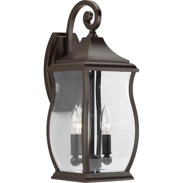 Progress Lighting Township Collection 2-Light Oil Rubbed Bronze Clear Beveled Glass New Traditional Outdoor Medium Wall Lantern Light