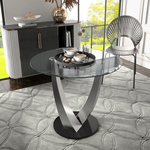 Furniture of America Calvin Glass IDF-3586RPT Modern Table Round Home Dining - 42 4 Pedestal Sliver Depot Counter in. The Seats
