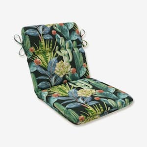 Botanical Outdoor/Indoor 21 in W x 3 in H Deep Seat, 1-Piece Chair Cushion with Round Corners in Black/Blue Hattaras