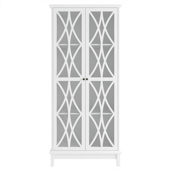 FUFU&GAGA 31.5 in. W x 15.7 in. D x 71.2 in. H White Wood Freestanding Bathroom Linen Cabinet with Adjustable Shelves and Doors