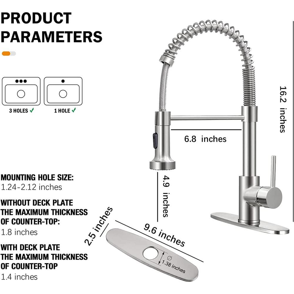 Brushed Nickel Pull-Down Kitchen Faucet with Deck Plate