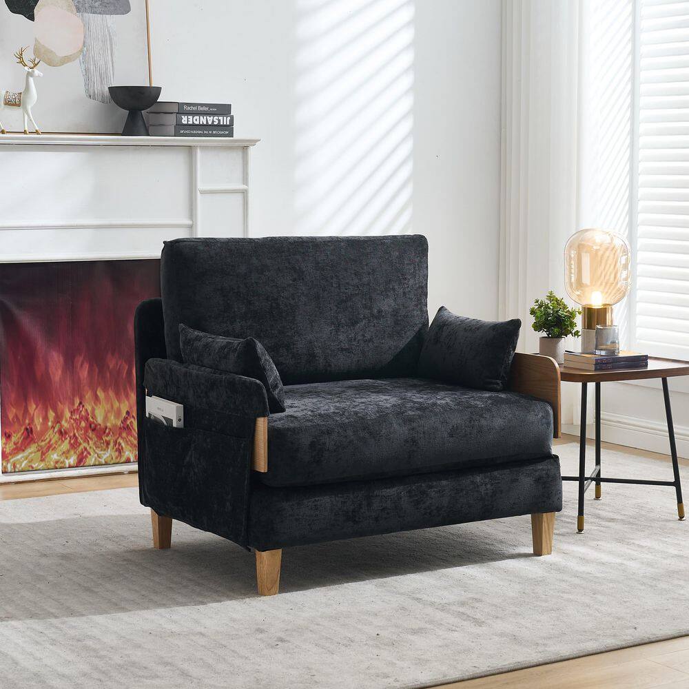 Modern Black Chenille Convertible Accent Arm Chair with Storage, (Set of 1) price history on PriceWatchPro