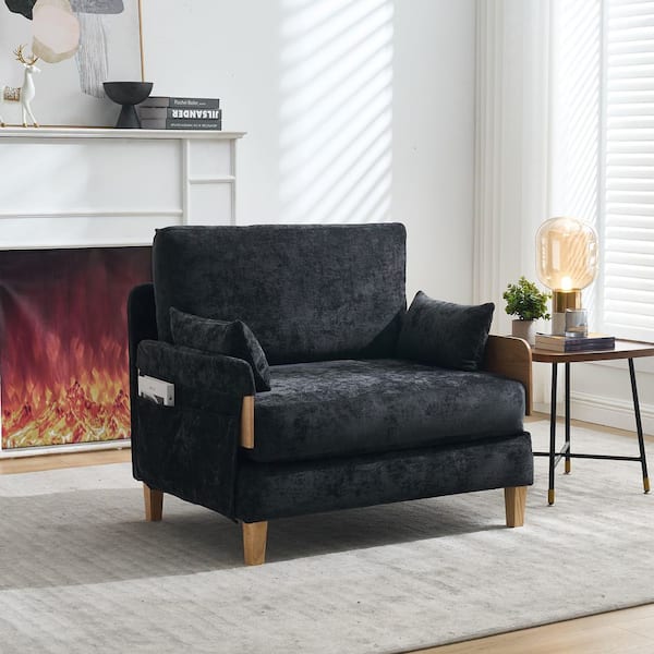 Modern Black Chenille Convertible Accent Arm Chair with Storage, (Set of 1)