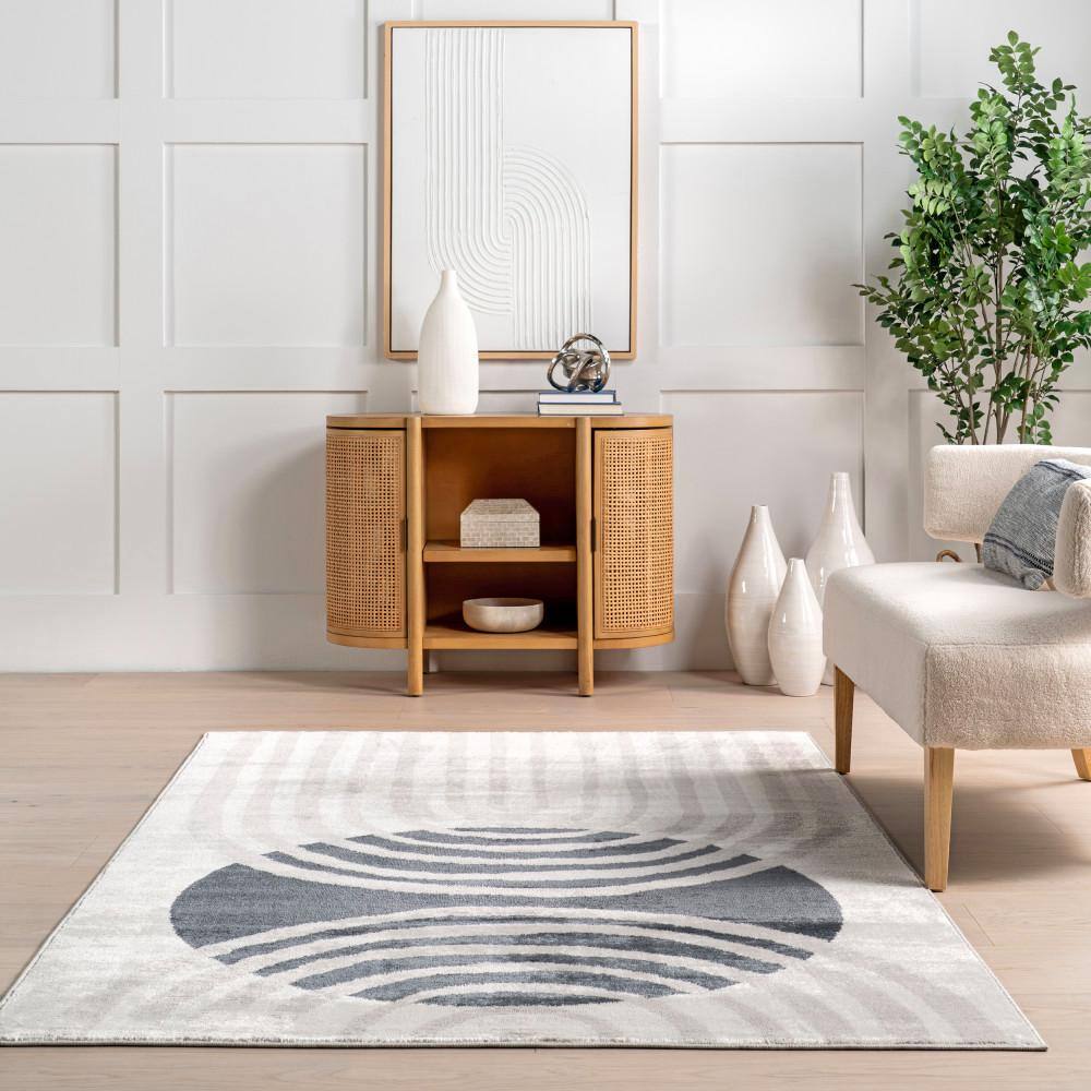 Shandra Abstract Blue and Gray Synthetic 4' x 6' Area Rug