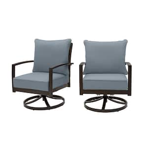 Whitfield Dark Brown Wicker Outdoor Patio Motion Conversation Chair with Sunbrella Denim Blue Cushions (2-Pack)