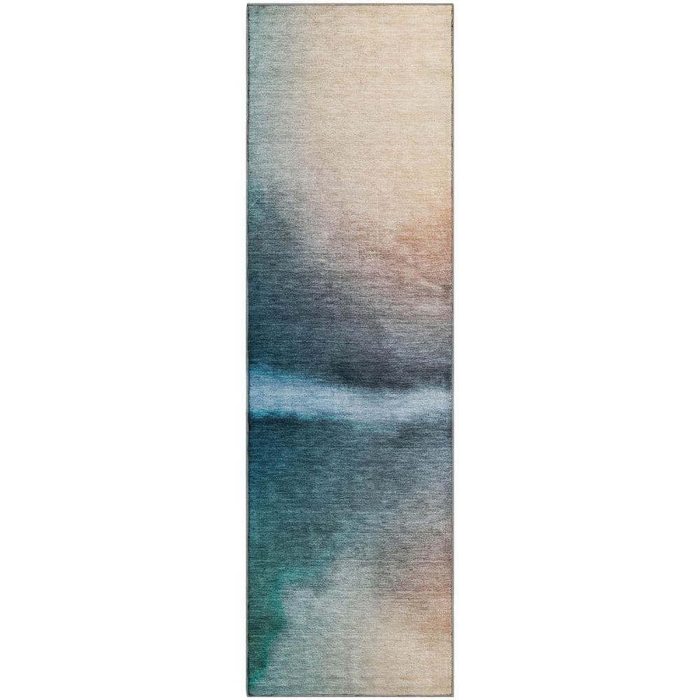Mayfield Premium Machine Washable Abstract AMF2419 Teal 2 ft. x 7 ft. Runner Rug price history on PriceWatchPro