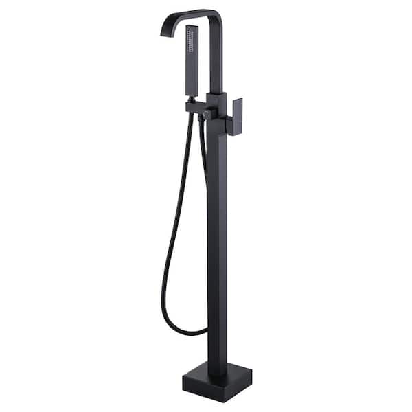 Brass Single-Handle Floor Mount Claw Foot Freestanding Tub Faucet Bathtub Filler with Hand Shower in Matte Black