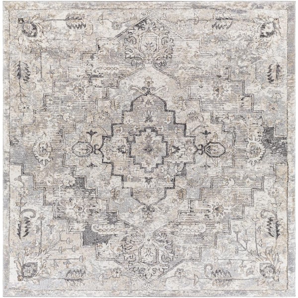 Livabliss Tuscany Gray Traditional 7 ft. x 7 ft. Indoor Area Rug
