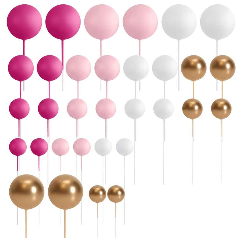 32-Pack Foam Ball Cake Decorations Assorted Pink Gold White Hot Pink Colors Mini Balloon Toppers for Party Cakes price history on PriceWatchPro