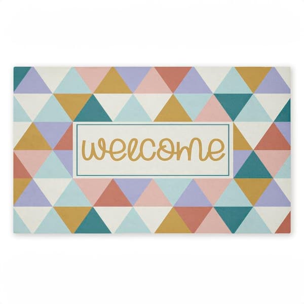 Welcome Pastel Geometric Multi-Colored 18 in. x 30 in. Polyester Non-Slip Outdoor Door Mat