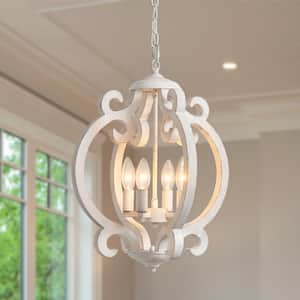 Fasiha 4-Light White Farmhouse Chandeliers Global Lantern Adjustable Rustic Kitchen Island Cottage Candle Pendant