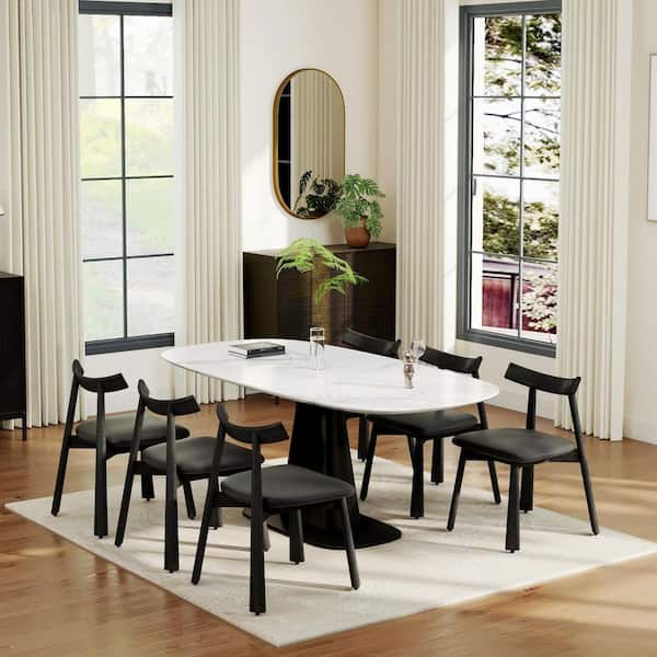 Black Microfiber Leather Dining Chair (Set of 6), Upholstered Side Chairs with Metal Legs for Dining Room