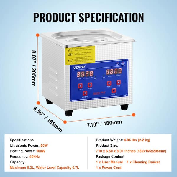 VEVOR Ultrasonic Machine 1.3L with Digital Timer Professional
