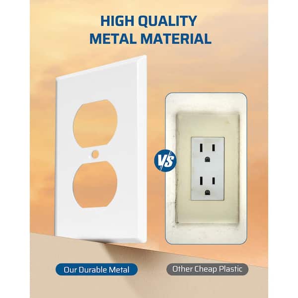 Standard 1-Gang White Duplex Outlet Metal Wall Plates (10-Pack)