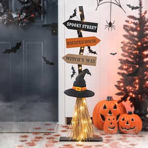 42 in. H Lighted Wooden Witch's Broom Porch Decor