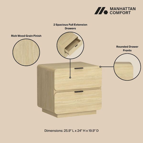 Manhattan Comfort Chrystie Modern Natural 2-Drawer 25.9 in. W