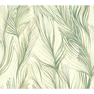 Green Peaceful Plume Paper Unpasted Matte Wallpaper, 27-in by 27-ft