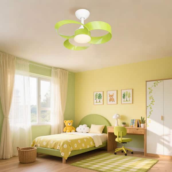 Windora II 22 in. Morden Indoor White Standard Mount Ceiling Fan Green Blade with LED Light and Remote Control