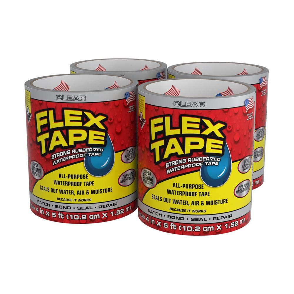 FLEX SEAL FAMILY OF PRODUCTS Flex Tape Clear 4 in. x 5 ft. Strong Rubberized Waterproof Tape (4-Pack)