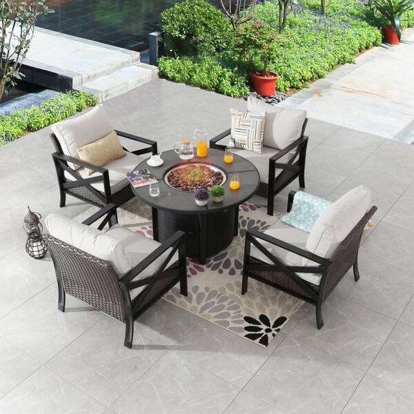 Patio Festival 5-Piece Metal Patio Conversation Set with Gray Cushions