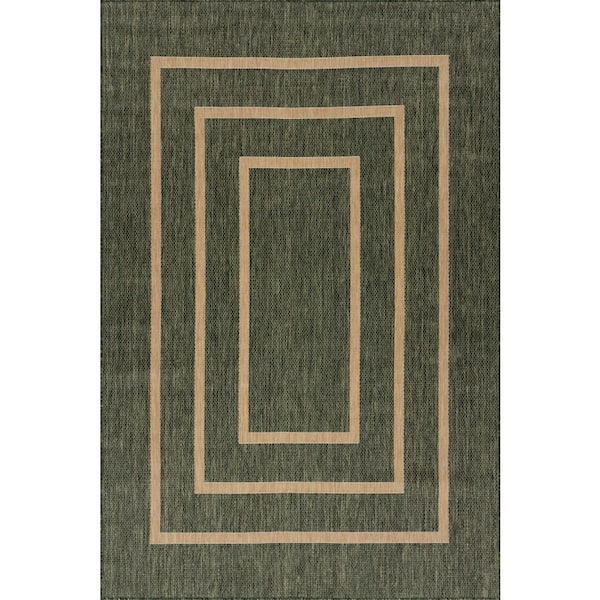 Arissea Bordered Green 8 ft. x 10 ft. Outdoor Area Rug